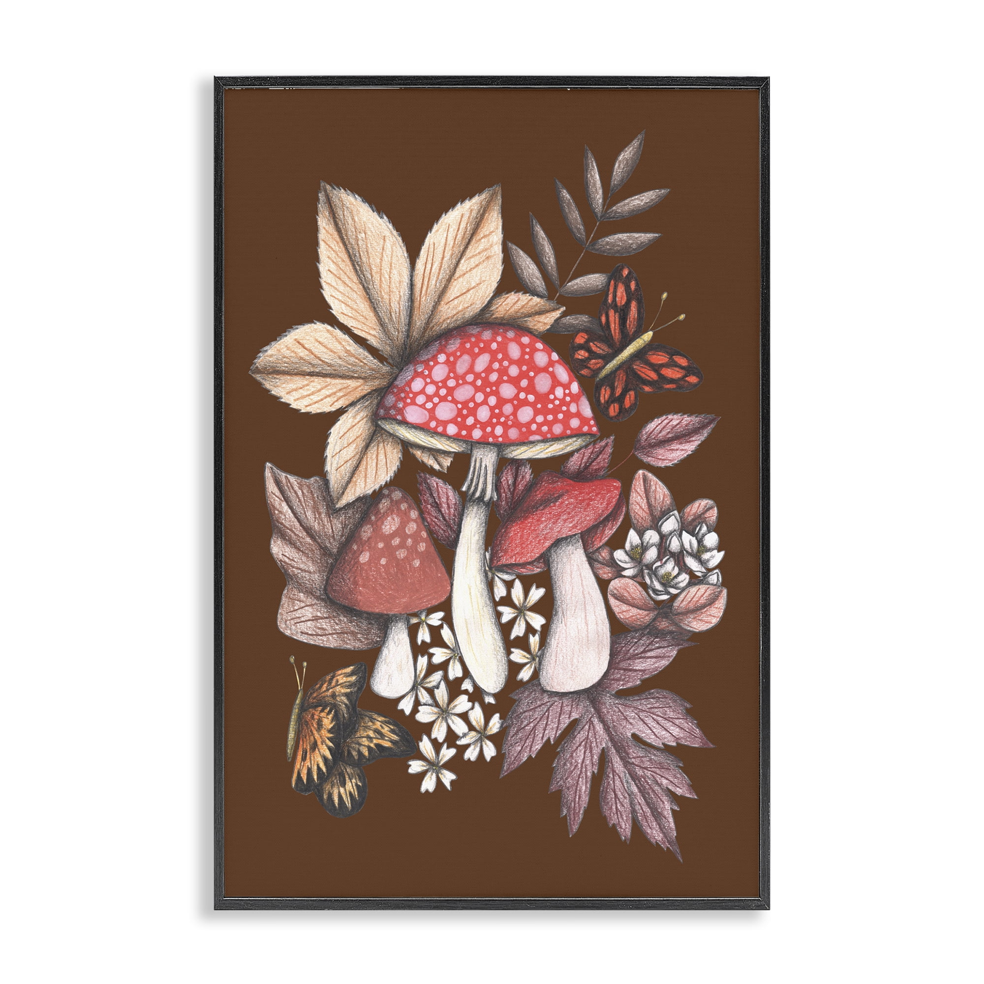 Autumnal Mushrooms Magic Black Framed Giclee Art, design by Cecilia Battaini