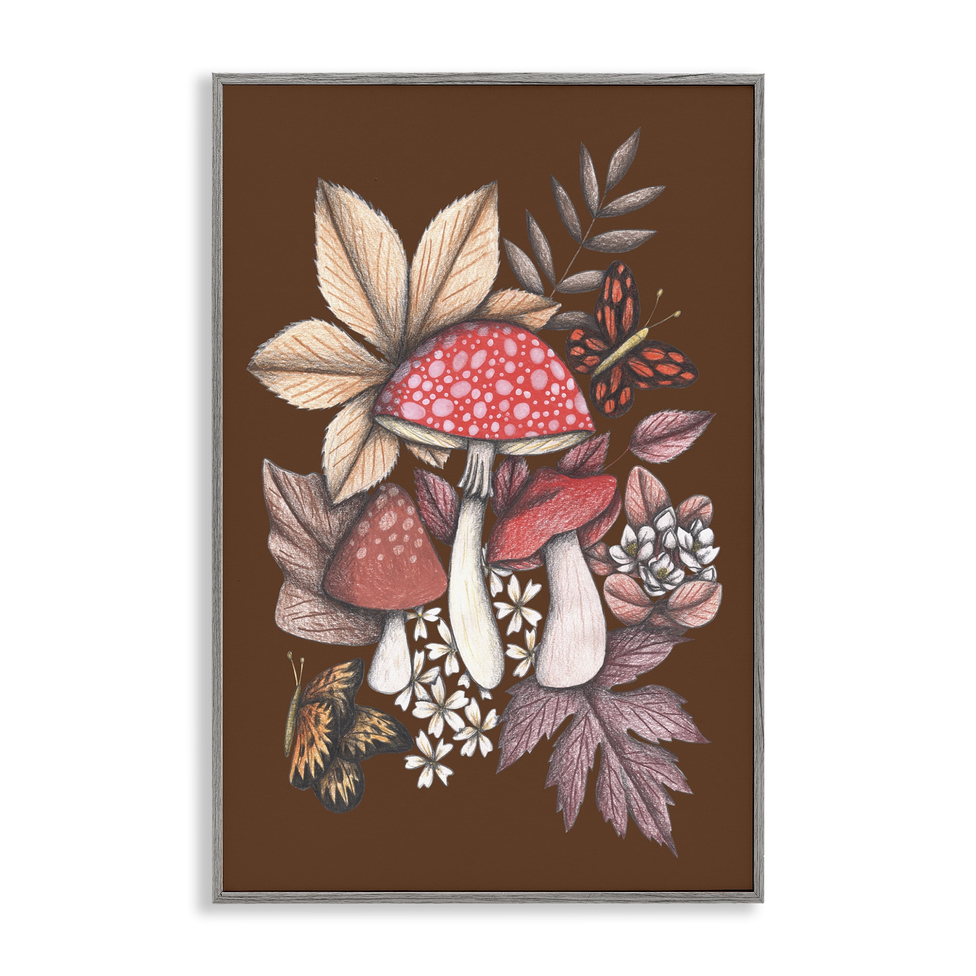 Autumnal Mushrooms Magic Gray Framed Giclee Art, design by Cecilia Battaini