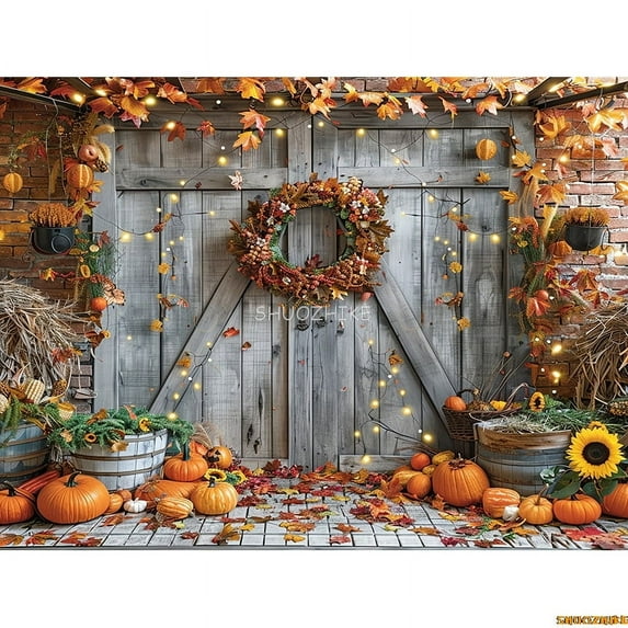 Autumnal Pumpkins Farm Photography Backdrops Props Hallowe Fall Field Maple Leaf Scarecrow Fce Photo Studio Background FM-01