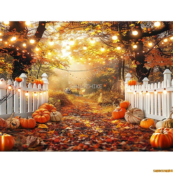 Autumnal Pumpkins Farm Photography Backdrops Props Hallowe Fall Field Maple Leaf Scarecrow Fce Photo Studio Background FM-03
