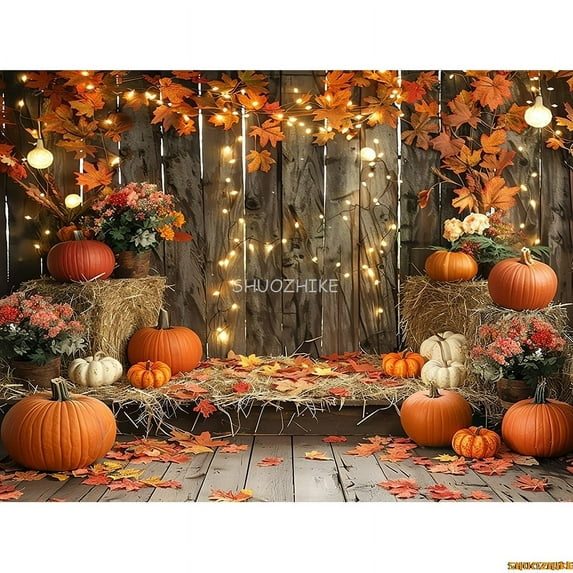 Autumnal Pumpkins Farm Photography Backdrops Props Hallowe Fall Field Maple Leaf Scarecrow Fce Photo Studio Background FM-03