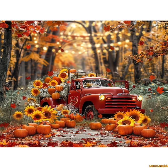 Autumnal Pumpkins Farm Photography Backdrops Props Hallowe Fall Field Maple Leaf Scarecrow Fce Photo Studio Background FM-07