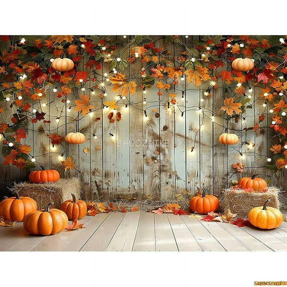 Autumnal Pumpkins Farm Photography Backdrops Props Hallowe Fall Field Maple Leaf Scarecrow Fce Photo Studio Background FM-0
