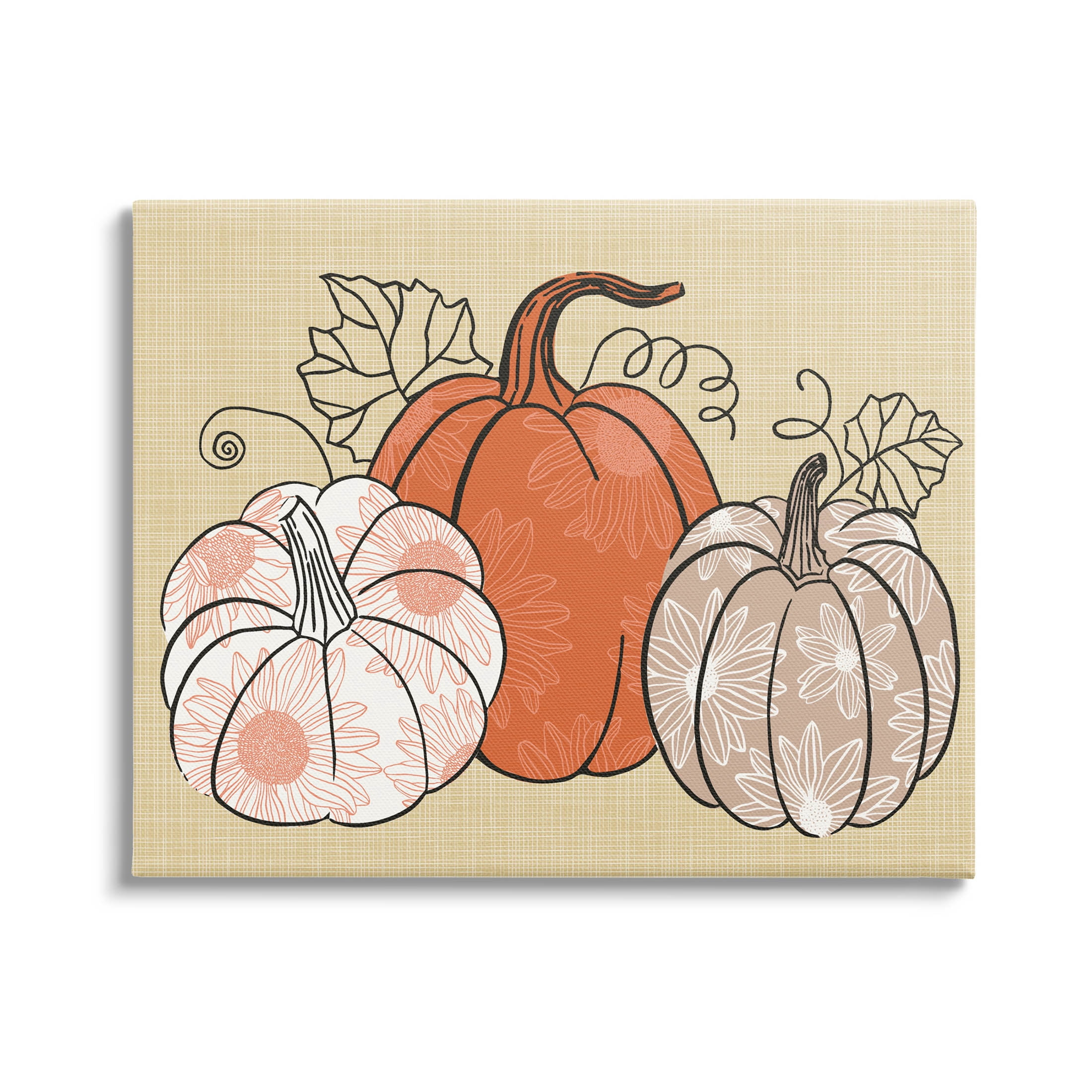 Autumnal Pumpkins Sunflower Pattern Holiday Graphic Art Gallery Wrapped Canvas Print Wall Art