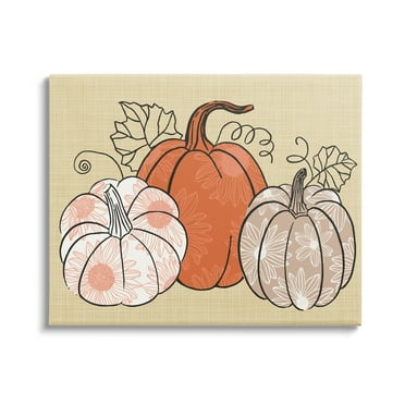 Autumnal Pumpkins Sunflower Pattern Holiday Graphic Art Gallery Wrapped Canvas Print Wall Art