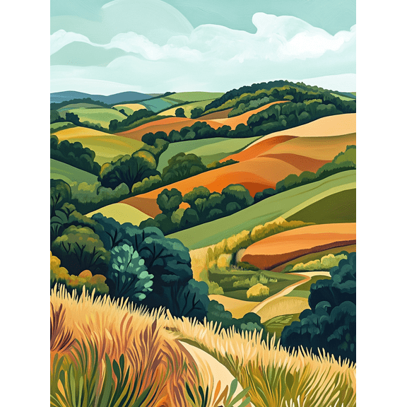 Autumnal Rolling Hills Landscape Canvas Print/Wall Art Perfect for Living Room Bedroom Office Dining Room and Hallway Decoration.