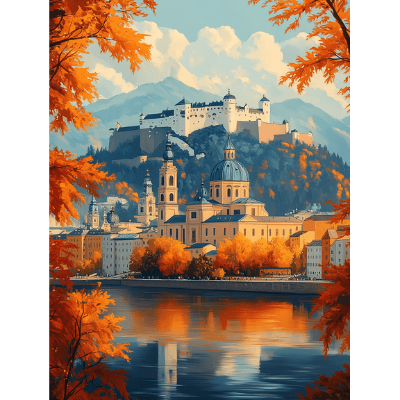 Autumnal Salzburg Cityscape Canvas Print/Wall Art Perfect for Living RoomDining Room and Hallway Decoration.