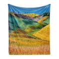 thumbnail image 1 of Autumnal Soft Flannel Fleece Blanket, Autumn Themed Agricultural Landscape of Colorful Wheat Barley Crop Fields on Hills, Cozy Plush for Indoor and Outdoor Use, 50" x 70", Multicolor, by Ambesonne, 1 of 5