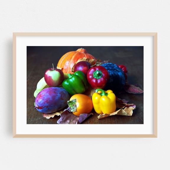 Autumnal Still Life with Fruits - Berlin Germany Photography Fruit Autumn Kitchen Decor Nature Botanical Oak Framed Wall Art Print 5 x 7 inches