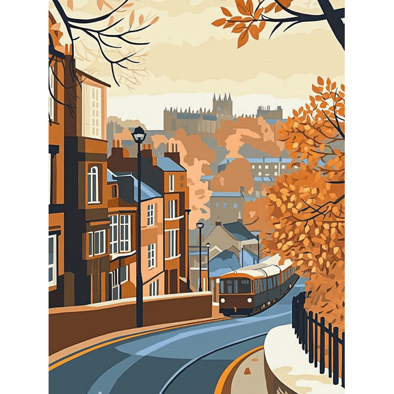 Autumnal Train Cityscape Canvas Print/Wall Art Suitable for Living RoomOffice Dining Room and Hallway Decoration.