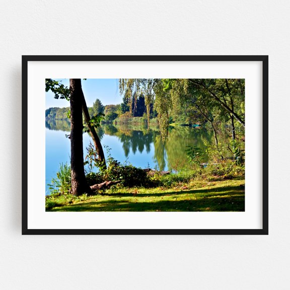 Autumnal idyll at the forest lake - Storkow Brandenburg Germany Photography Lake Nature Scenic Forest Water Woodland Landscape Black Framed Wall Art Print 20 x 30 inches
