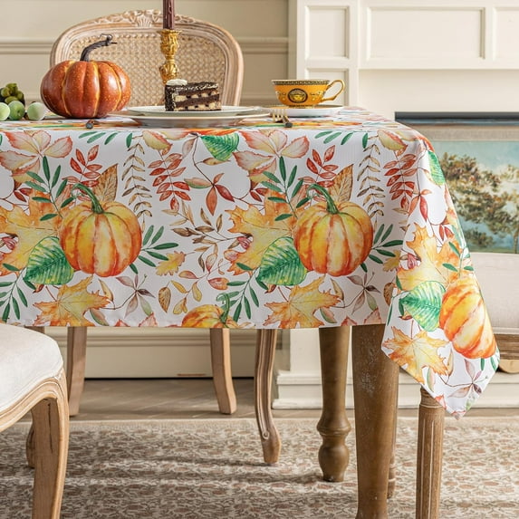 Autumns Thanksgiving Tablecloth,Fall Pumpkin Maple Leaf Harvest Country Table Cloth, Easy Care Wipeable Reusable Table Cover (60 X 102 INCH,Rectangle)