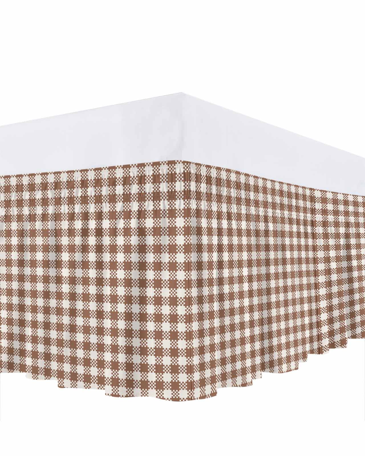 Autunm Brown Bed Skirt King Size 16&nbsp;Inch Drop, Lattice Wrap Around Dust Ruffle Bedskirts, Wrinkle & Fade Resistant Easy Fit Bedskirt with Adjustable Elastic