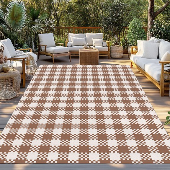 Autunm Brown Indoor Outdoor Rugs 4x6 Ft, Lattice Outdoor Patio Rug Mat Washable Outside Area Rugs Carpet for Porch Deck RV Camping Pool Balcony Backyard