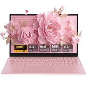 Auusda 15.6 Laptop Computer, 16GB RAM 1TB SSD, N5100 CPU, Windows 11 Pro Notebook, Backlit Keyboard, Fingerprint Unlock, Pink
