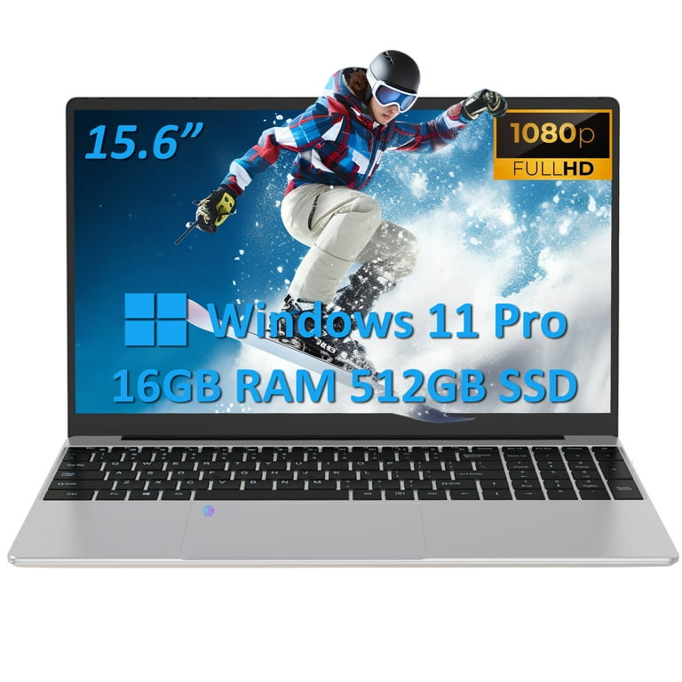 Auusda 15.6 Laptop Intel Alder N95, 16GB RAM, 512GB SSD, Windows 11 Pro  Work Computer, Fingerprint Reader, Backlit Keyboard, Silver