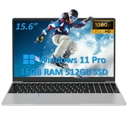 Auusda 15.6" Laptop Intel Alder N95, 16GB RAM, 512GB SSD, Windows 11 Pro Work Computer, Fingerprint Reader, Backlit Keyboard, Silver