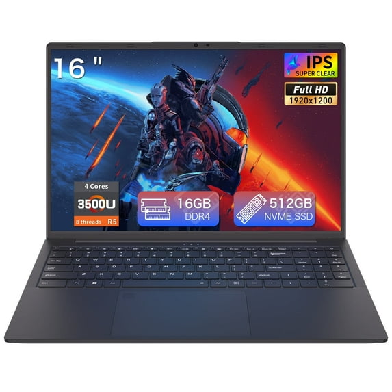 Auusda 16" Business Laptop, Windows 11 Pro Computer, AMD Ryzen 5 3500U up to 3.7GHz, 16GB RAM 512GB SSD, Backlit Keyboard, Fingerprint Unlock