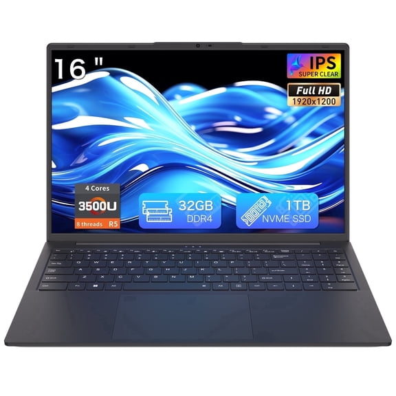 Auusda 16" Business Laptop, Windows 11 Pro Computer,Ryzen 3500U , 32GB RAM 1TB SSD, Backlit Keyboard, Fingerprint Unlock