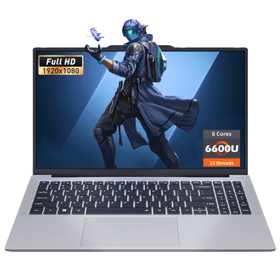 Auusda 15.6" Laptop Computer, AMD Ryzen 5 6600U, 12GB LPDDR5 RAM 1TB NVMe SSD, Windows 11 Pro Business Laptop, Backlight Keyboard, Face Unlock, Silver
