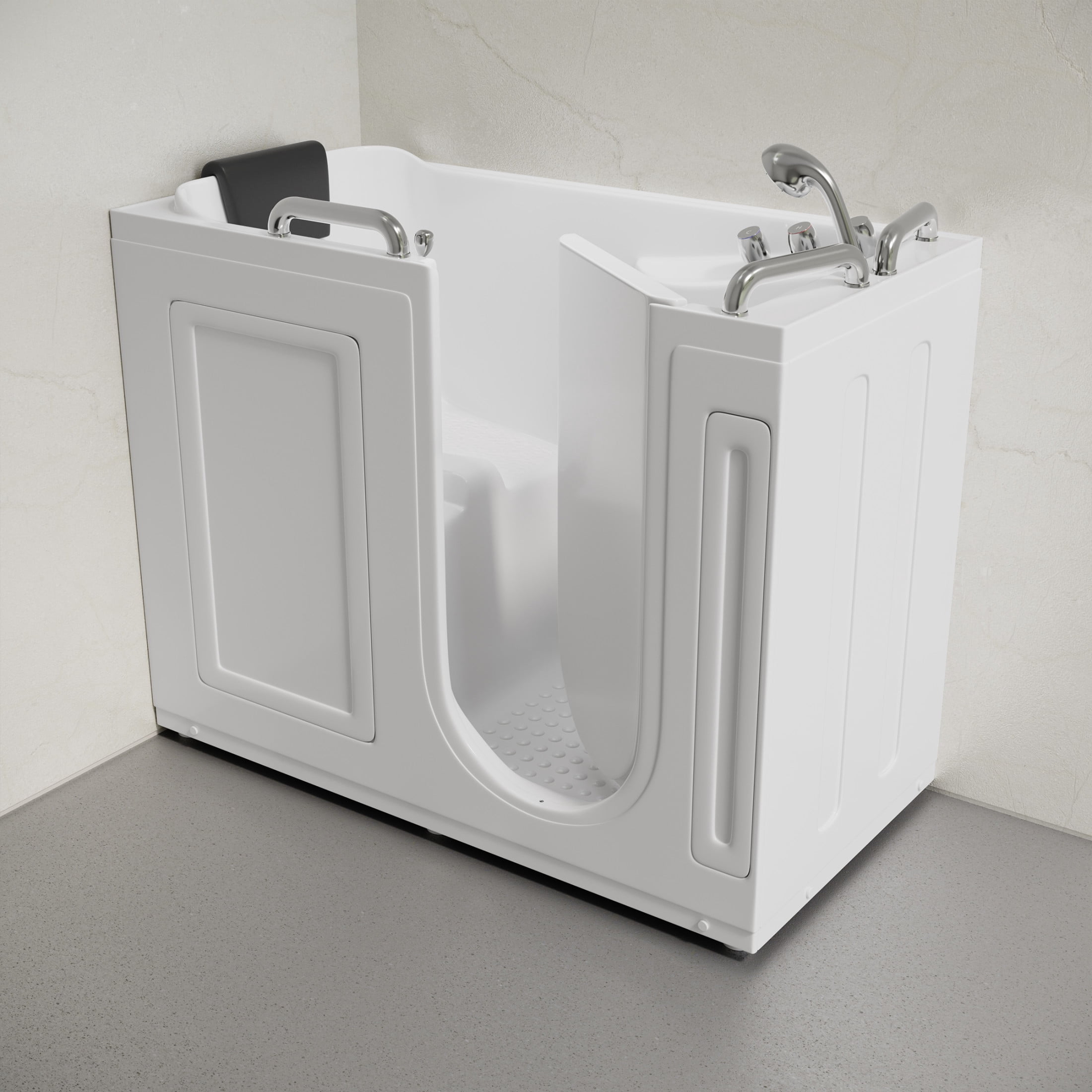 Auvergne 53" x 27" ADA Right Drain Walk-in Soaking Bathtub in Glossy White, Faucet Set, Drain, Grab Bars, Pillow Included
