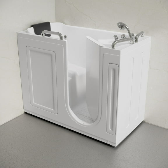 Auvergne 53" x 27" ADA Right Drain Walk-in Soaking Bathtub in Glossy White, Faucet Set, Drain, Grab Bars, Pillow Included