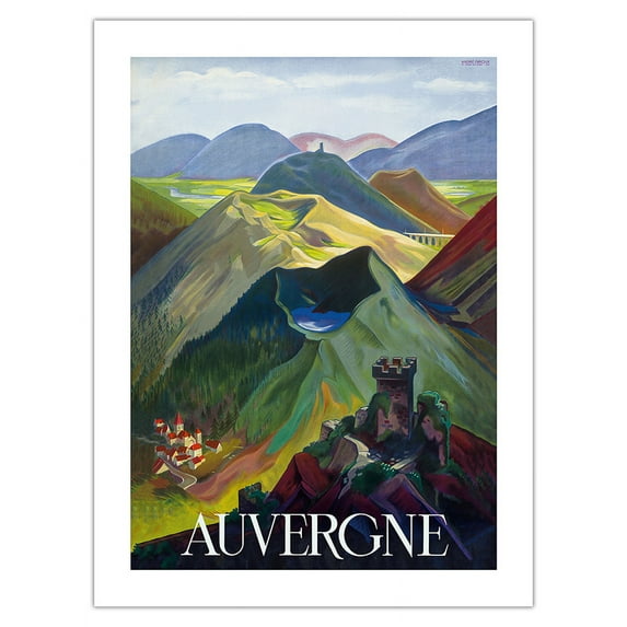 Auvergne - France - SNCF (French National Railway Company) - Vintage Travel Poster by André Giroux c.1938 - Bamboo Fine Art 290gsm Paper Print (Unframed) 18x24in