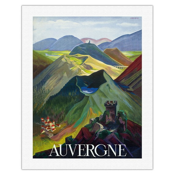 Auvergne - France - SNCF (French National Railway Company) - Vintage Travel Poster by André Giroux c.1938 - Fine Art Rolled Canvas Print 20in x 26in
