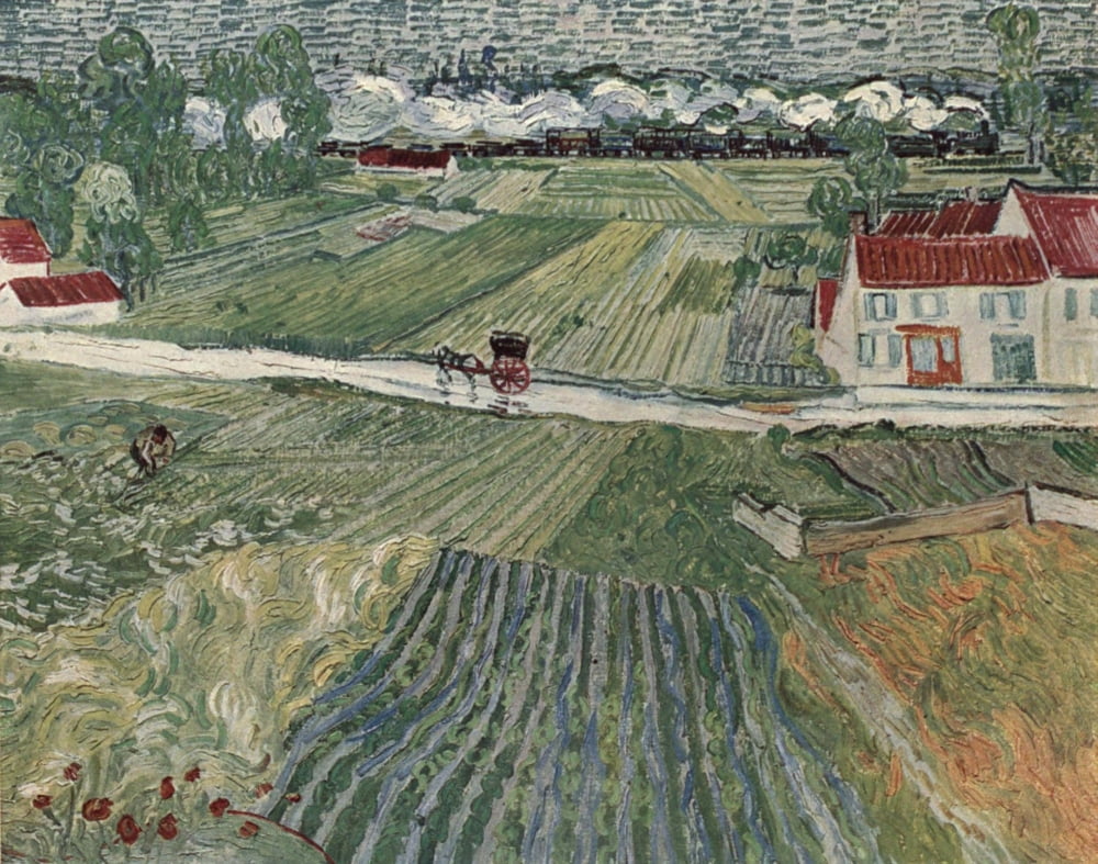 Auvers Landscape Canvas Art - Vincent Van Gogh (24 x 36)