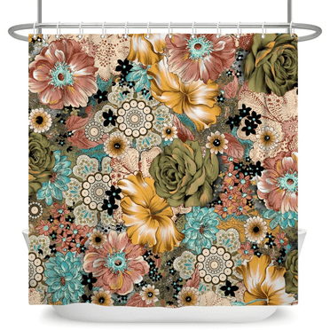 Auvideal European Style Flower Colored Shower Curtain Set Boho Shower Curtain 72x72 Cloth Shower Curtains