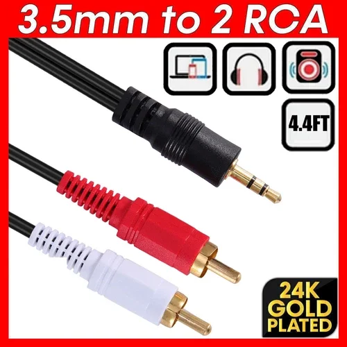 Aux Auxiliary 3.5Mm Audio Male To 2 Rca Y Male Stereo Cable Cord Wire Plug 4.4Ft