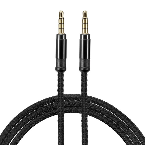 Aux Cable 3.5mm Male to Male Nylon Braided 5Ft 4 Pole Hi-Fi Stereo Sound Auxiliary Cord Black