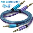 thumbnail image 1 of Aux Jack Cables 10ft,2Pack FiveBox Aux Cord for iPhone Adapter 3.5mm Male to Male Stereo Jack Cables Audio Video Auxiliary Input Adapters,Aux Cable Cords for Car,Headphones(Blue+Purple), 1 of 7