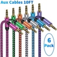 thumbnail image 1 of Aux Jack Cables 10ft,6Pack FiveBox Aux Cord for iPhone Adapter 3.5mm Male to Male Stereo Jack Cables Audio Video Auxiliary Input Adapters,Aux Cable Cords for Car,Headphones(Multicolor), 1 of 7
