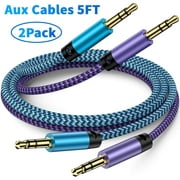 Aux Jack Cables 5ft,2Pack FiveBox Aux Cord for iPhone Adapter 3.5mm Male to Male Stereo Jack Cables Audio Video Auxiliary Input Adapters,Aux Cable Cords for Car,Headphones(Purple+Blue)