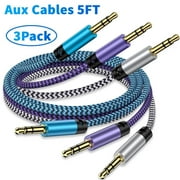 Aux Jack Cables 5ft,3Pack FiveBox Aux Cord for iPhone Adapter 3.5mm Male to Male Stereo Jack Cables Audio Video Auxiliary Input Adapters,Aux Cable Cords for Car,Headphones(Blue+Purple+White)