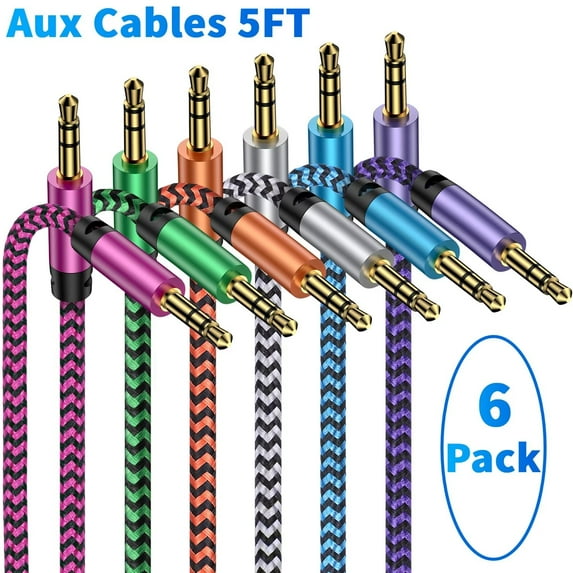 Aux Jack Cables 5ft,6Pack FiveBox Aux Cord for iPhone Adapter 3.5mm Male to Male Stereo Jack Cables Audio Video Auxiliary Input Adapters,Aux Cable Cords for Car,Headphones(Multicolor)
