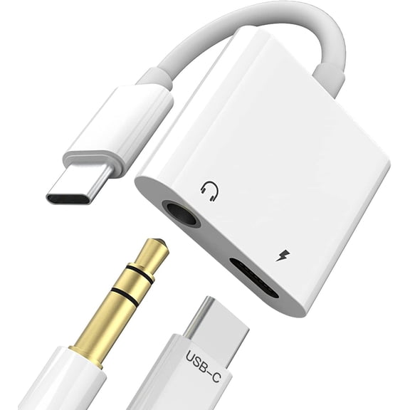 Aux to USB C 3.5mm Headphone and Charger Adapter, Audio Jack Headphone Jack Adapter, 2-in-1 3.5mm to USB C to Aux Adapter Compatible with iPhone 17/16/15/iPad Pro/Pixel/Macbook