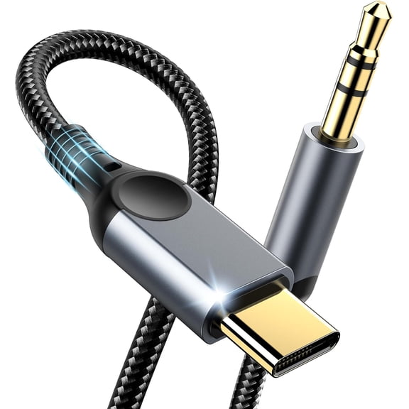 Aux to USB C Audio Cable [4FT], Type 3.5mm Cord Hi-Fi DAC Headphone Jack Adapter Dongle Compatible with iPhone 17/16/15, S25/S24/S23, iPad Pro, Pixel, Car, Headphones, Speakers-Grey