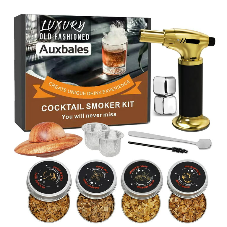 Auxbales Old Fashioned Smoker Kit with Torch, Cocktail Smoker Kit with 4  Kinds of Wood Chips for Cocktail, Whiskey, Bourbon 