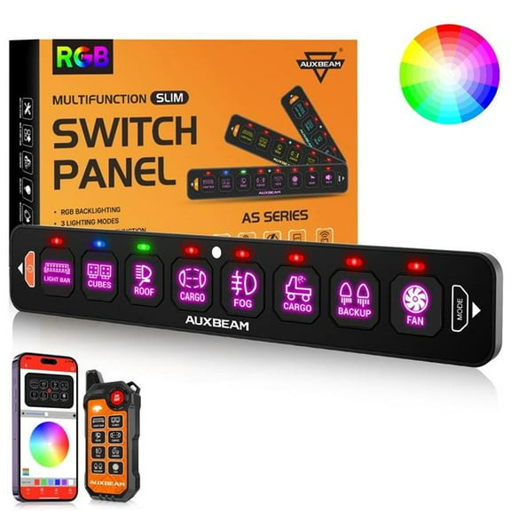 Auxbeam QP011652 AS Series 8 Gang RGB Slim Switch Panel with APP & Remote Control