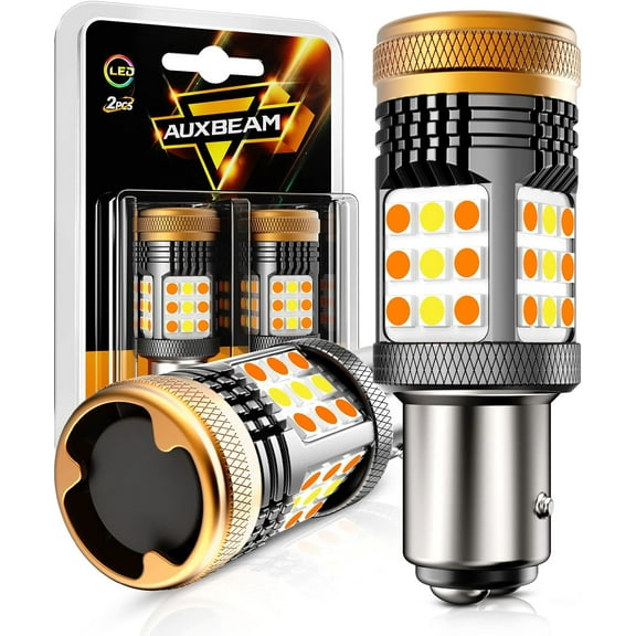 Auxbeam B21 Series 1157 Switchback LED Bulbs Built in Resistor CANBUS Error Free Anti Flash 2057 2357 7528 BAY15D Bulbs White and Amber 600% Super Bright Turn Signal Light DRL Parking Light