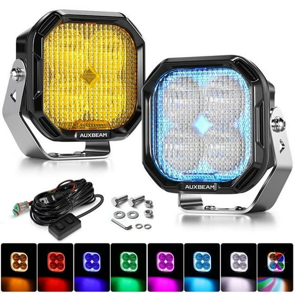 Auxbeam ZD000894 Color Play Series 3 Inch 116W RGB LED Pod Lights Flood Off Road Lights With 8 Backlight Options