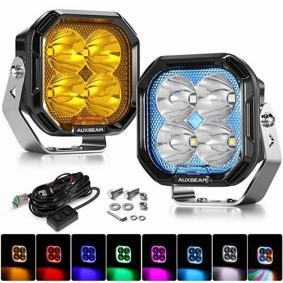 Auxbeam ZD000893 Color Play Series 3 Inch 116W RGB LED Pod Lights Spot Off Road Lights With 8 Backlight Options
