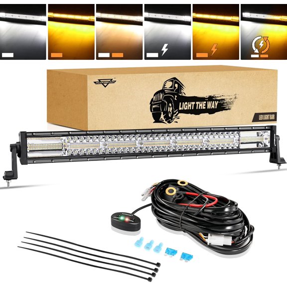 Auxbeam LED Light Bar 30 Inch, 180W 6 Modes Strobe Lights Amber White Off Road SUV UTV ATV Pickup Truck with 10FT Wiring Harness