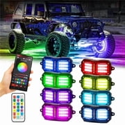 Auxbeam QP011600 8pcs/set RGB LED Rock Lights Kit Multicolor Neon Underglow Lights with Bluetooth APP & Remote Control