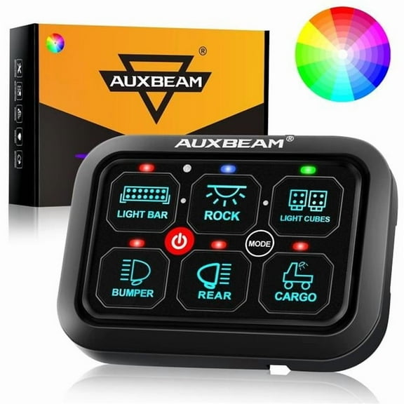 Auxbeam QP010783 RA60 RGB Switch Panel, Toggle/ Momentary/ Pulsed Mode Supported (One-Sided Outlet)