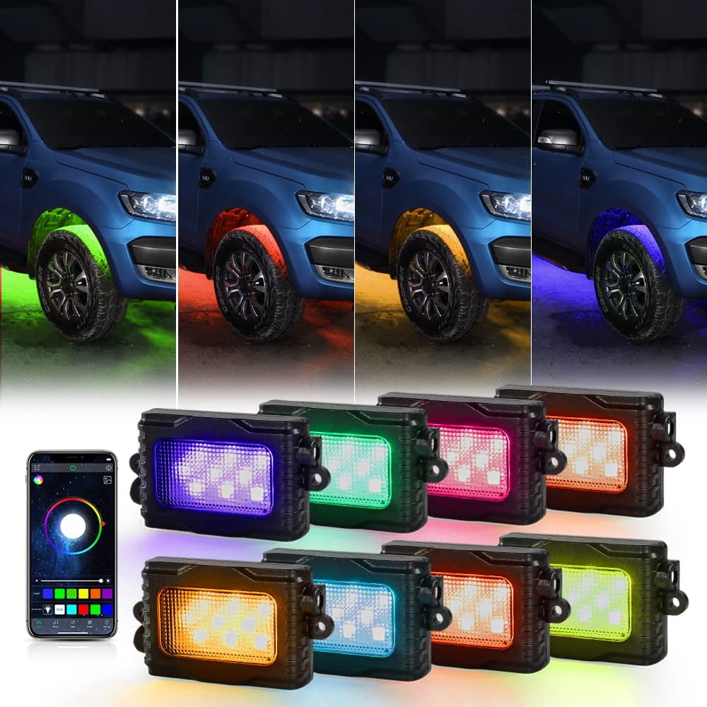 Auxbeam Rock Lights for Trucks 8 Pods Wheel Lights Color Changing RGB