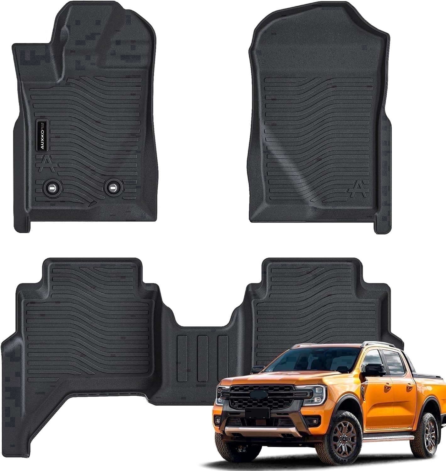 Auxko All Weather Floor Mats Fit for Ford Ranger 2026 2025 2024 TPE Rubber Liners Set Ranger Accessories All Season Guard Odorless Anti-Slip Floor Mats