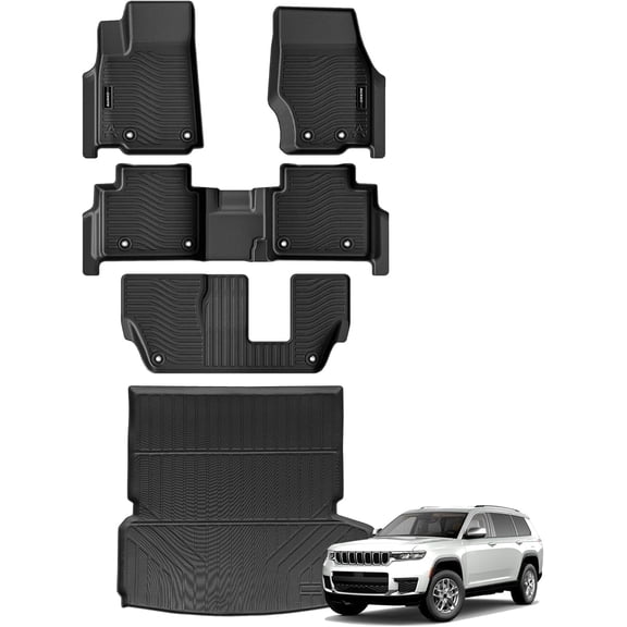 Auxko All Weather Floor Mats & Cargo Mat & Backrest Mat Fit for Jeep Grand Cherokee L 7 Seat (2nd Row Bench Seat) 2026 2025-2021 Liner Trunk Mat Accessories Odorless Black